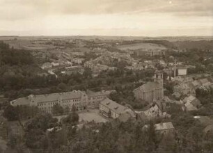 Waldheim, Stadtansicht : Waldheim (Kreis Döbeln). Blick vom Siegesturm auf den Wachberg gegen Nordnordwesten