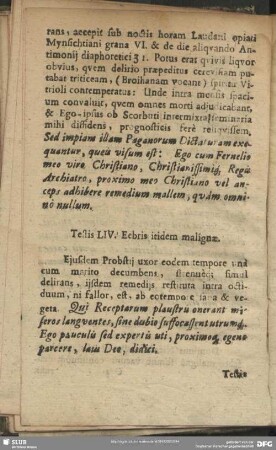 Testis LIV. [F]ebris Itidem malignae