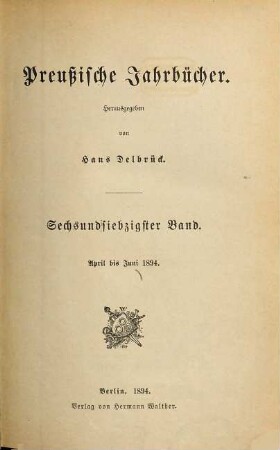 Preußische Jahrbücher. 76. 1894