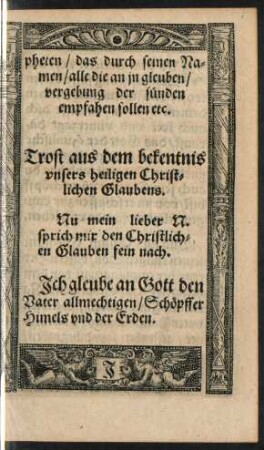 Trost aus dem bekentnis unsers heiligen Christlichen Glaubens.