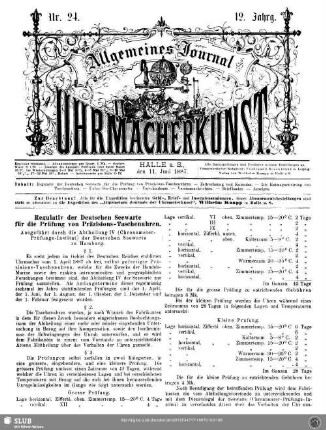 Regulativ der Deutschen Seewarte für die Prüfung von Präzisions-Taschenuhren