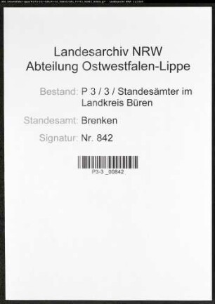 Sterberegister Standesamt Brenken