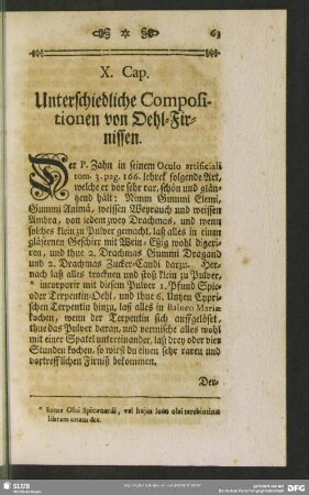 X. Cap. Unterschiedliche Compositionen von Oehl-Firnissen
