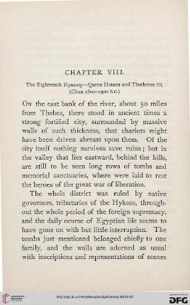 Chapter VIII: The Eigtheenth Dynasty - Queen Hatasu and Thothmes III: