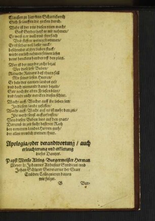 Apologia/ oder verandwortung/ auch erleuchterung und erklerung dieses Dantzes.
