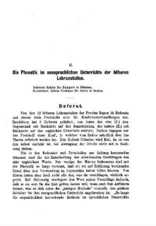 Die Phonetik im neusprachlichen Unterrichte der höheren Lehranstalten : [Referat]