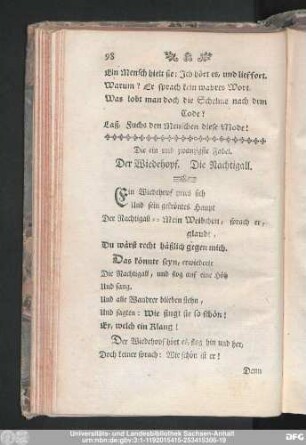 Die ein und zwanzigste Fabel. Der Wiedehopf. Die Nachtigall.