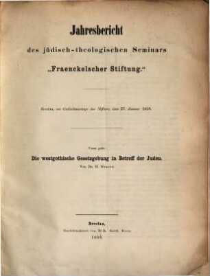 Die westgotische Gesetzgebung in Betreff der Juden