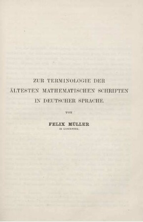 Zur Terminologie der Ältesten Mathematischen Schriften in Deutscher Sprachen