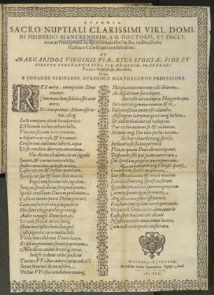 Euthēmia, Sacro Nuptiali Clarissimi Viri, Domini Heiderici Blanckenheim, ... in Dicasterio Hassiaco Consiliarii consultissimi ...