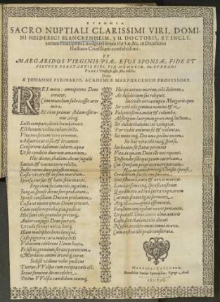Euthēmia, Sacro Nuptiali Clarissimi Viri, Domini Heiderici Blanckenheim, ... in Dicasterio Hassiaco Consiliarii consultissimi ...