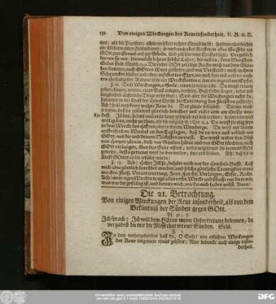 Die 21. Betrachtung. Von einigen Wirckungen der Reue insonderheit, als von dem Bekäntniß der Sünden gegen Gott.