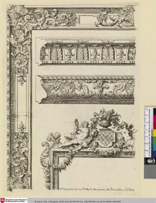 [Nouveaux Livre d'Ornements, Pour Lutillitée des Sculpteurs, et Orfevres; Entwürfe von Zierrahmen für Spiegel und andere Zierleisten]