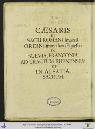 Caesaris et Sacri Romani Imperii ordini immediato equestri…