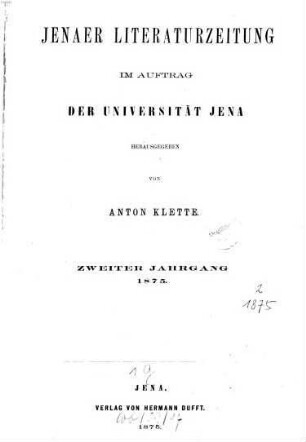 Jenaer Literaturzeitung. 2, 2. 1875