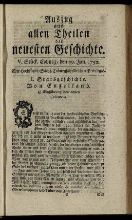 V. Stück. Coburg, den 29. Jan. 1752.