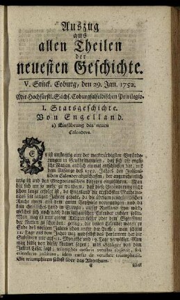 V. Stück. Coburg, den 29. Jan. 1752.