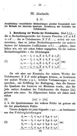 § 11. Ausgleichung vermittelnder Beobachtungen gleicher Genauigkeit nach der Methode der kleinsten Quadrate