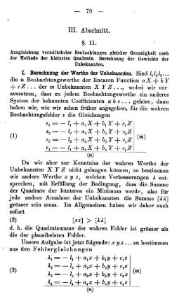 § 11. Ausgleichung vermittelnder Beobachtungen gleicher Genauigkeit nach der Methode der kleinsten Quadrate