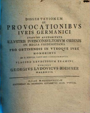 Diss. de provocationibus iuris Germanici