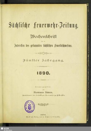 5.1890: Sächsische Feuerwehr-Zeitung : Verbandsorgan des Landesverbandes Sächs. Feuerwehren