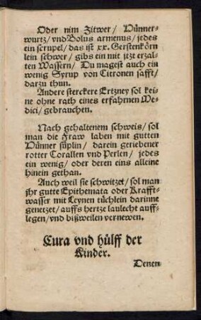 Cura und hülff der Kinder.