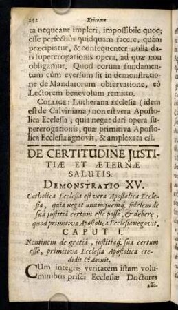 252-265, De Certitudine Justitiae Et Aeternae Salutis. Demonstratio XV. Cap. I. - III.