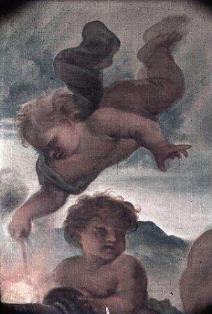 Antikische Szene mit Schlachtfeld und Apoll auf dem Sonnenwagen (Allegorie des Krieges?)