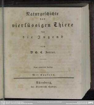 Naturgeschichte der vierfüssigen Thiere für die Jugend