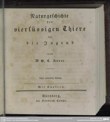 Naturgeschichte der vierfüssigen Thiere für die Jugend