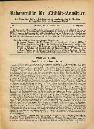 Vakanzenliste für Militär-Anwärter. 3. 1888