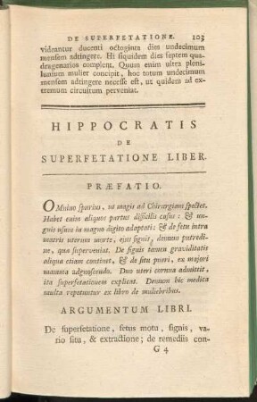 Hippocratis De Superfetatione Liber