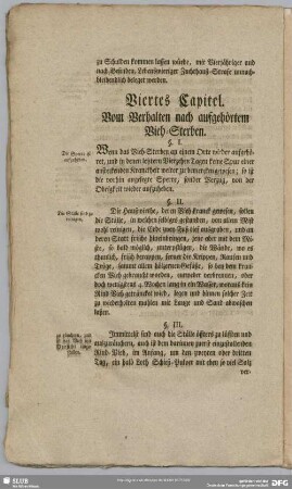Viertes Capitel. Vom Verhalten nach aufgehörtem Vieh-Sterben