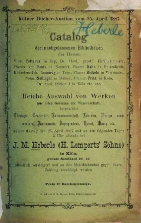 Katalog. [22.] 1887, 25. Apr.