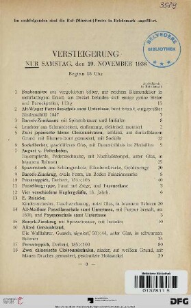 Samstag, den 19. November 1938, Beginn 15 Uhr (Nr. 1-303)