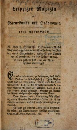 Leipziger Magazin zur Naturkunde und Oekonomie. 1788