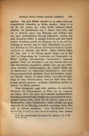 Ueber die Handschrift von Kaiser Ludwigs altem oberbaierischen Landrechte in der fürstlich Starhemberg'schen Bibliothek, früher zu Riedegg, jetzt zu Efferding
