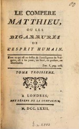 Le Compere Matthieu, Ou Les Bigarrures De L'Esprit Humain, 3