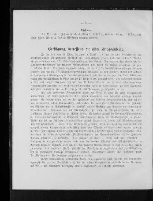 Verfügung, betreffend die achte Kriegsanleihe