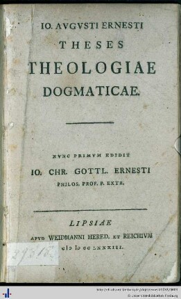Io. Augusti Ernesti Theses theologiae dogmaticae