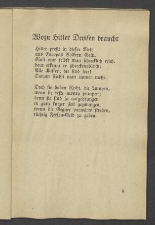Wozu Hitler Devisen braucht