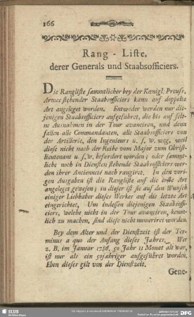 Rang-Liste, derer Generals und Staabsofficiers
