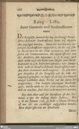 Rang-Liste, derer Generals und Staabsofficiers