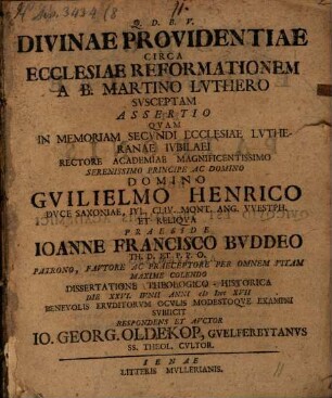 Divinae providentiae circa ecclesiae reformationem a B. Martino Luthero susceptam assertio