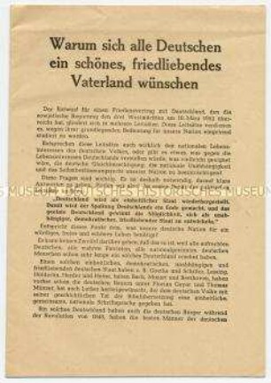 Agitationsschrift der Nationalen Front zum Entwurf der UdSSR für den Friedensvertrag mit Deutschland vom März 1952