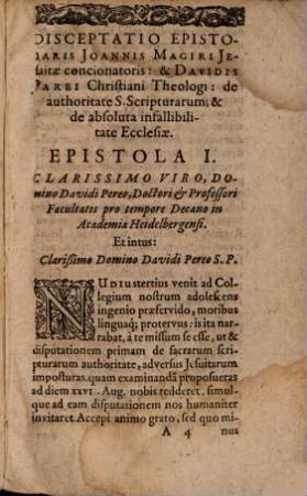 Disceptatio epistolaris Joannis Magiri ... et Davidis