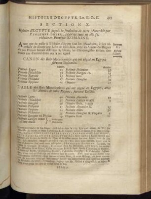Section X. Histoire d´Egypte depuis la fondation de cette Monarchie par Ptolemee Soter,[...]