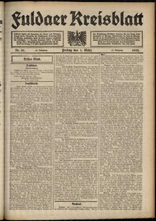 Erste Ausgabe vom Freitag, den 01. März 1912.