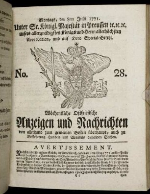 No. 28. Montags, den 8ten Julii 1771.