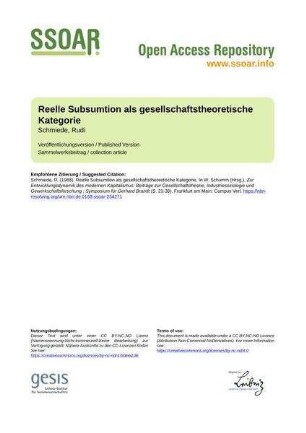Reelle Subsumtion als gesellschaftstheoretische Kategorie